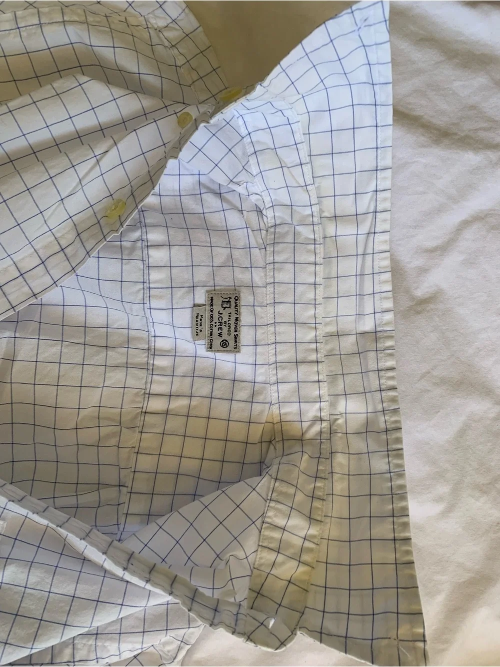 J. Crew White Button-Down Shirt with Blue Windowpane Grid